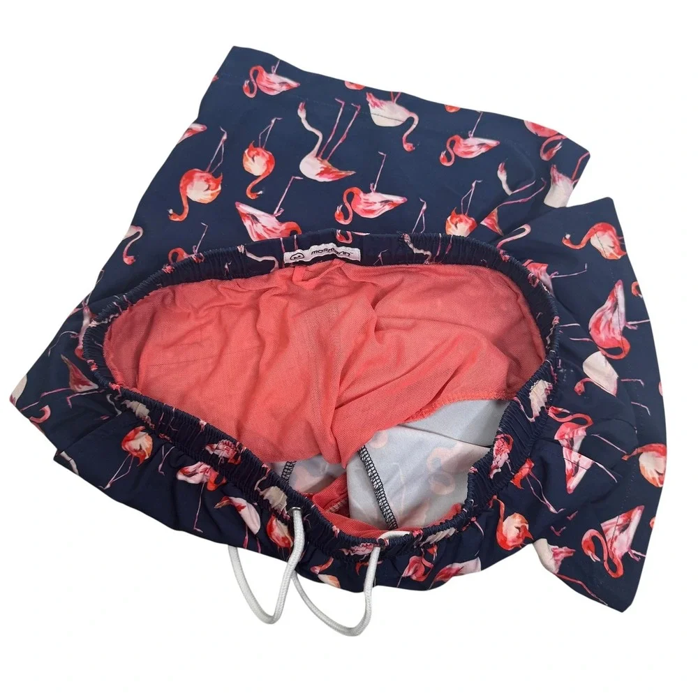 Mosmann‎ Australia Mens Navy Pink Flamingo Swim Trunks Board Shorts Size M